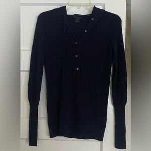 J. Crew 100% Italian Cashmere Hoodie Deep V Neck Sweater Navy Blue Small